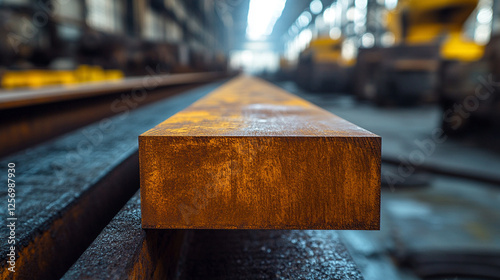 Metal products being bent on a bending machine, symbolizing precision and industrial transformation. A factory setting with a blurred modern background representing innovation and progress in manufact photo