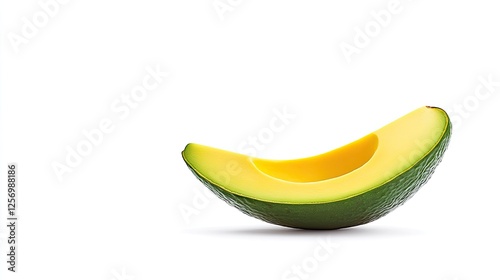 Fresh avocado half showcasing vibrant green and yellow colors on a clean white background