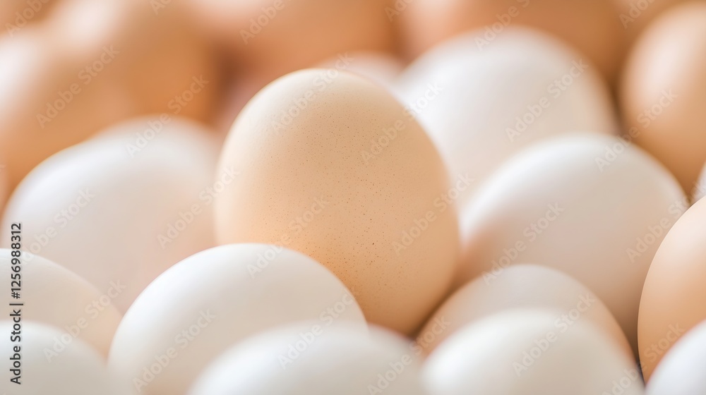 Close up of different fresh eggs arranged together showing various colors and shapes : Generative AI Close up of different fresh eggs arranged together showing various colors and shapes : Generative AI