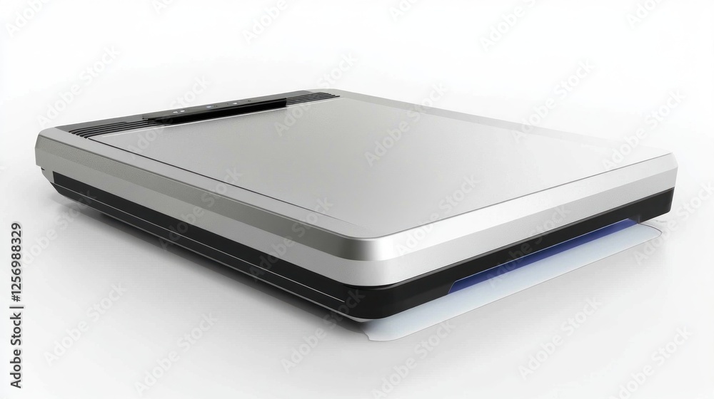 Modern flatbed scanner, isolated white background. Possible use Product catalog Modern flatbed scanner, isolated white background. Possible use Product catalog