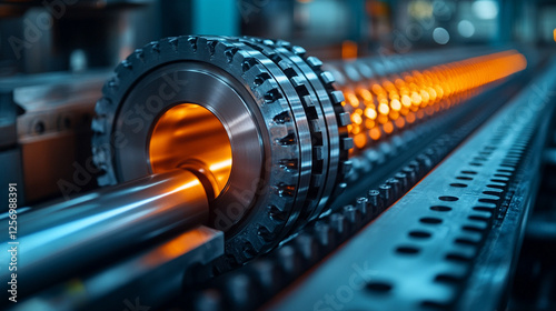 Metal products being bent on a bending machine, symbolizing precision and industrial transformation. A factory setting with a blurred modern background representing innovation and progress in manufact