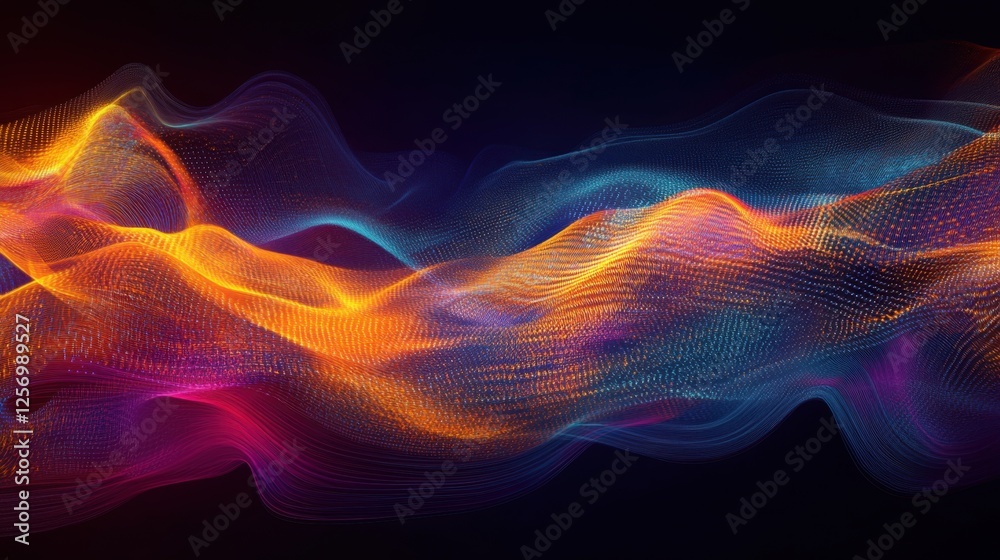 Fototapeta premium A futuristic digital matrix with vibrant network nodes pulsating and shifting as data flows between them in real-time.