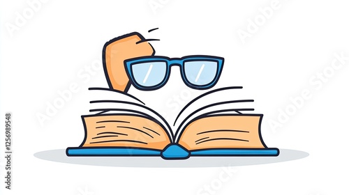 Open book with glasses resting on pages, symbolizing reading and learning in a cozy setting