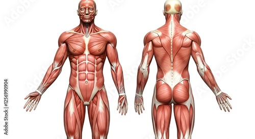 Human Anatomy Muscle Structure Showing Front and Back for Educational Use