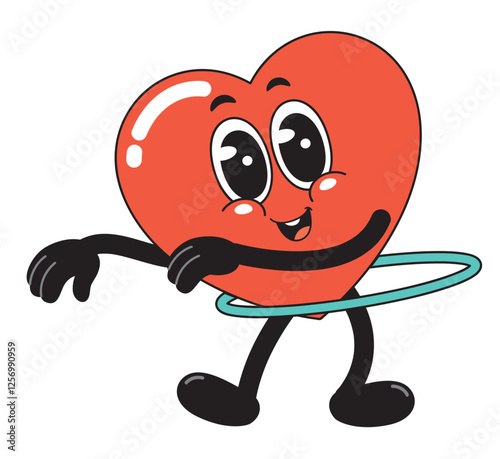 Happy Heart Character Exercising with Hula Hoop – Fitness and Wellness