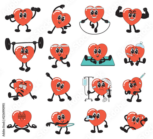 Heart Character Set – Fitness, Health, and Wellness Emotions