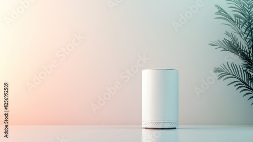 Wallpaper Mural White cylinder speaker on table, plant, sunset Torontodigital.ca