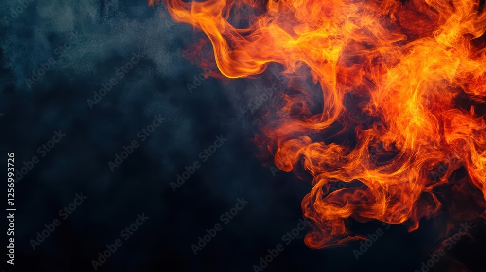 Fototapeta premium Bright flames burning intensely against a solid black background creating a dramatic visual effect