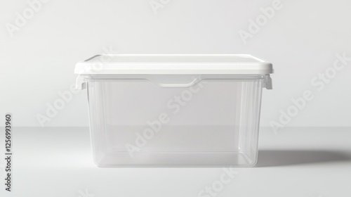 Empty Clear Plastic Storage Box on White Background photo