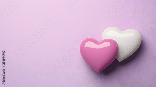 Two Colorful Hearts on Soft Pink Background for Love Themes