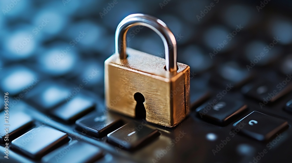 Closeup of a golden padlock on a keyboard symbolizing security and protection : Generative AI Closeup of a golden padlock on a keyboard symbolizing security and protection : Generative AI