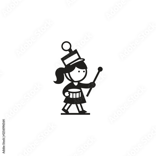 Cartoon character of marching band snare drum player.