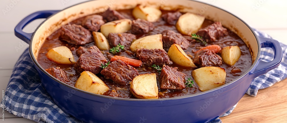 Beef Stew Pot, Kitchen Table, Rustic Setting Beef Stew Pot, Kitchen Table, Rustic Setting