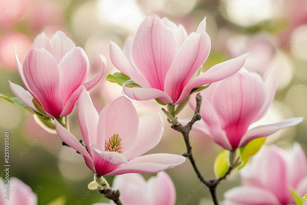 There is a pink flower on a tree branch with a blurry background There is a pink flower on a tree branch with a blurry background