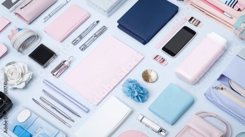 Pastel Paradise: A Flatlay of Feminine Stationery and Accessories