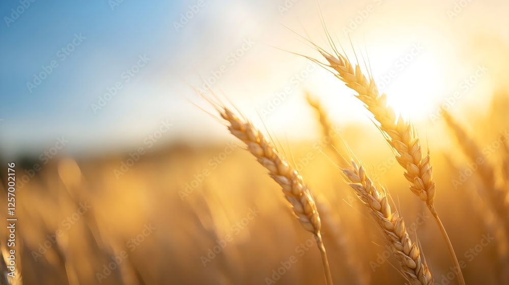 Golden Wheat Grains Illuminated by the Rising Sun Captured in a Serene Landscape : Generative AI Golden Wheat Grains Illuminated by the Rising Sun Captured in a Serene Landscape : Generative AI