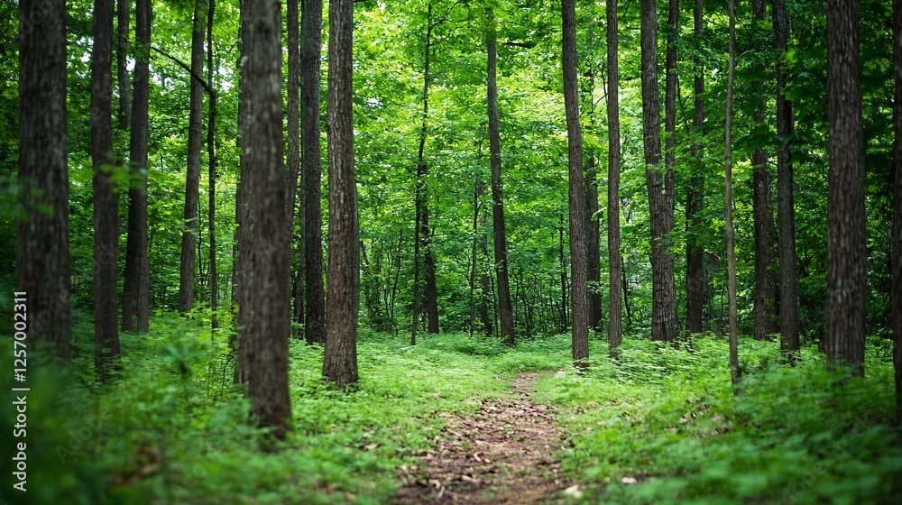 Lush green forest path illuminated by sunlight creating a serene atmosphere in nature : Generative AI Lush green forest path illuminated by sunlight creating a serene atmosphere in nature : Generative AI