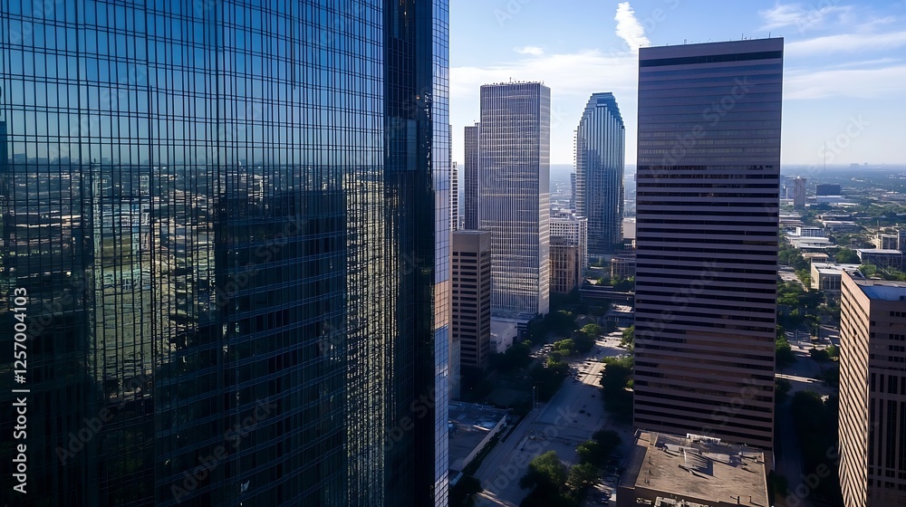 Obraz premium Aerial view of a bustling cityscape showcasing skyscrapers and a vibrant urban landscape : Generative AI