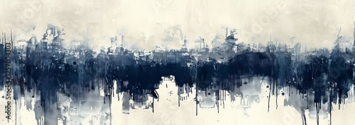 Abstract Painting With Shades Of Blue On Canvas. Modern Art With Beautiful Textures And Dripping Paint, Perfect As Background For Design.