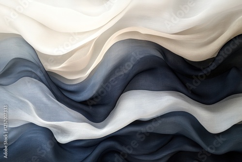 Flowing fabric in soft waves of white, blue, and navy, creating a serene backdrop for design photo