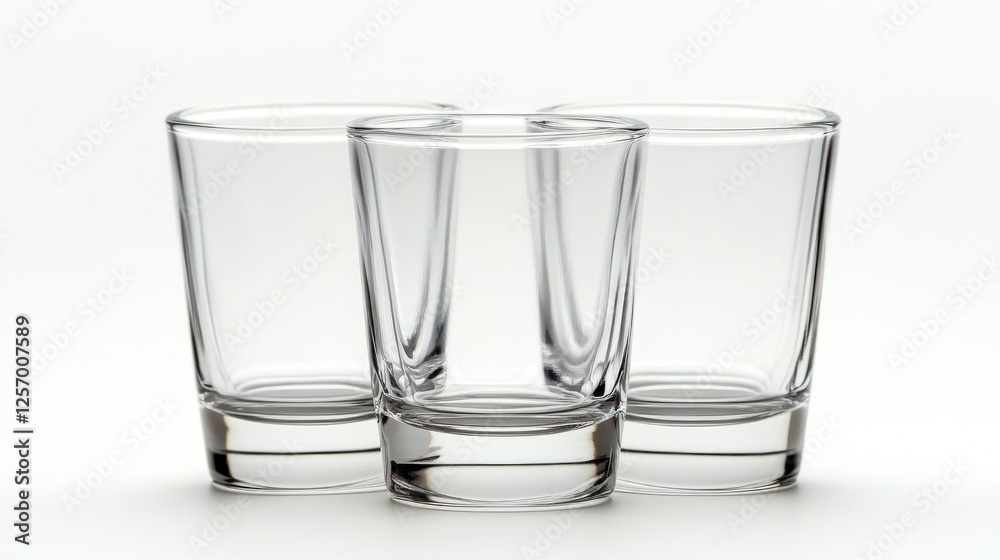 Three empty shot glasses on a white background. Possible use illustration or stock photo Three empty shot glasses on a white background. Possible use illustration or stock photo