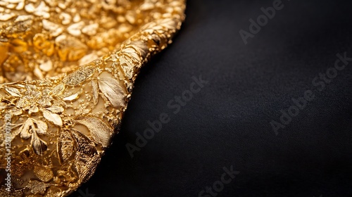 Closeup of a luxurious golden fabric showcasing intricate patterns for highend fashion designs : Generative AI photo