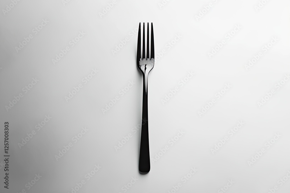 A Minimalist, Elegant, and Utterly Simple Depiction of a Single, Polished Stainless Steel Fork, Perfectly Centered Against a Crisp White Background. A Minimalist, Elegant, and Utterly Simple Depiction of a Single, Polished Stainless Steel Fork, Perfectly Centered Against a Crisp White Background.