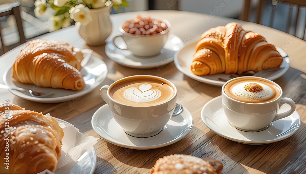 Coffee latte and croissant Coffee latte and croissant