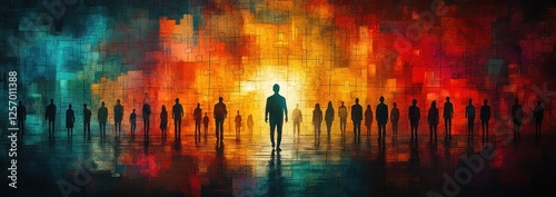 Recruitment and Workforce Shortages in the Service Industry with Diverse Human Silhouettes on a Puzzle Background