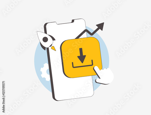 Increase app downloads with effective application store optimization - ASO strategies, including keyword optimization, high-quality visuals and positive user reviews. Boost app downloads illustration