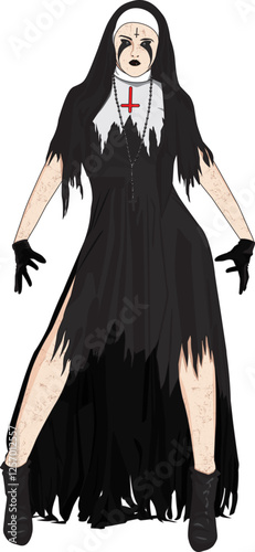 Creepy Women In Nun Outfit Halloween Character Vector