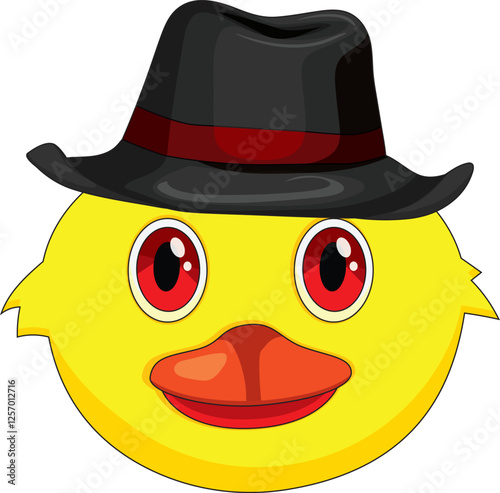 Cute Duck Face With Gentleman Hat Vector