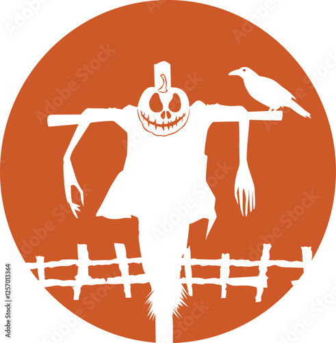 Silhouette Pumpkin Scarecrow In Farm Vector