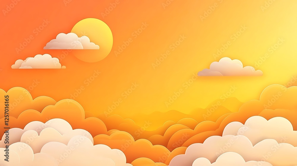 Orange Sunset Sky with Fluffy Clouds Orange Sunset Sky with Fluffy Clouds
