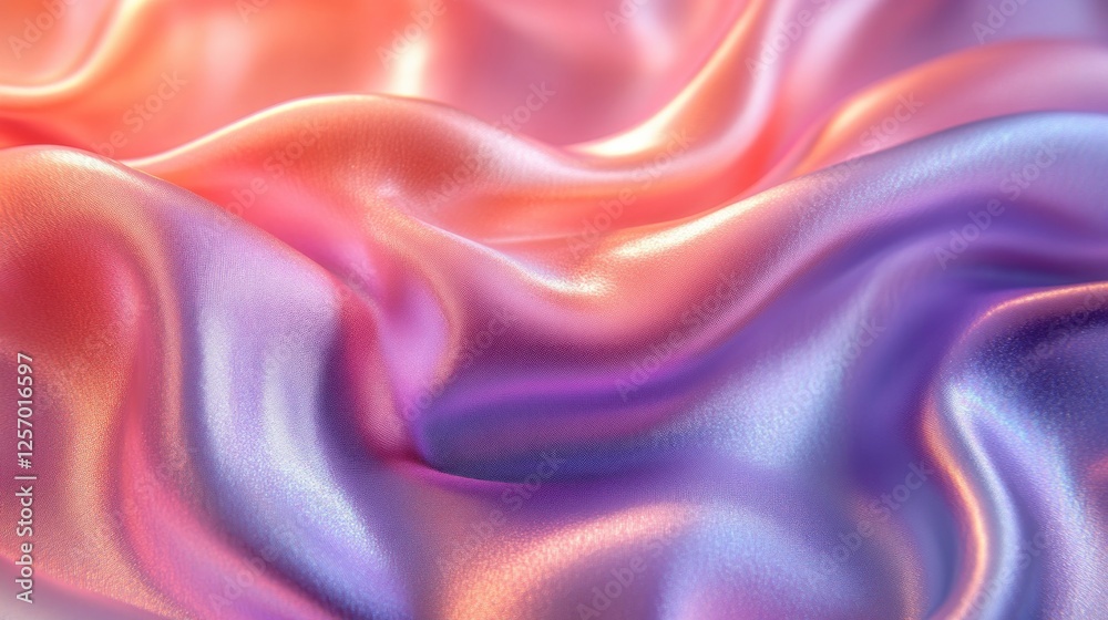 Obraz premium Colorful silky fabric draped elegantly, creating soft waves with a gradient of vibrant hues in the background