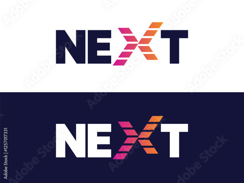 Creative Letter "NEXT" with letter X arrow shape logo typography vector design concept. Graphic alphabet Letter "NEXT" symbol for future technology, corporate identity, business, investment, financial