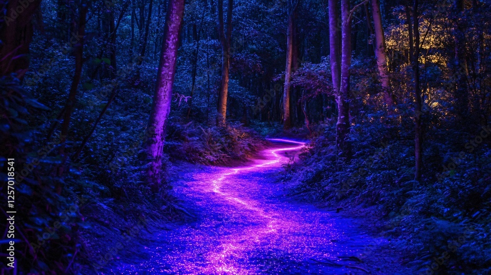 Fototapeta premium Enchanting Purple Pathway Through a Night Forest