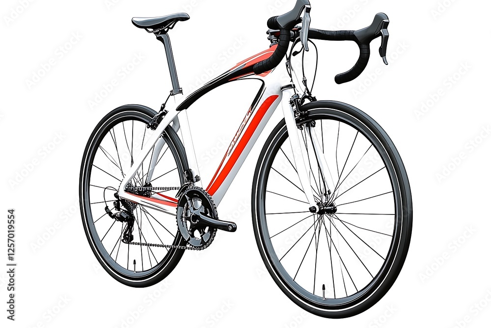 Road bicycle, white and red, isolated on white background. Possible use advertising, product showcase Road bicycle, white and red, isolated on white background. Possible use advertising, product showcase