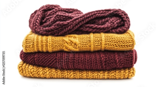 Stacked Knitted Sweaters, Autumn Colors, Isolated