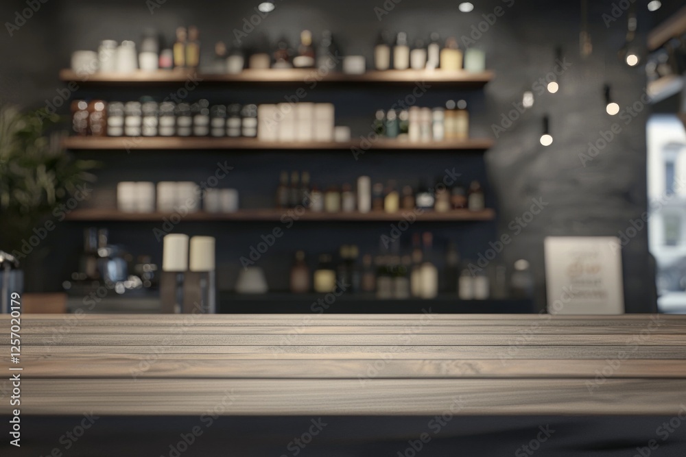 Empty wooden table top with a blurred store background for product display, no people or products on the counter, a bar interior in dark gray and brown tones, Empty wooden table top with a blurred store background for product display, no people or products on the counter, a bar interior in dark gray and brown tones,