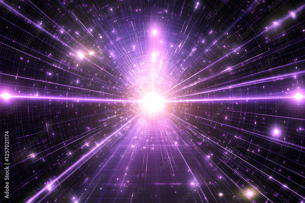 Purple light beams tunnel, cosmic background, digital art, website banner Purple light beams tunnel, cosmic background, digital art, website banner