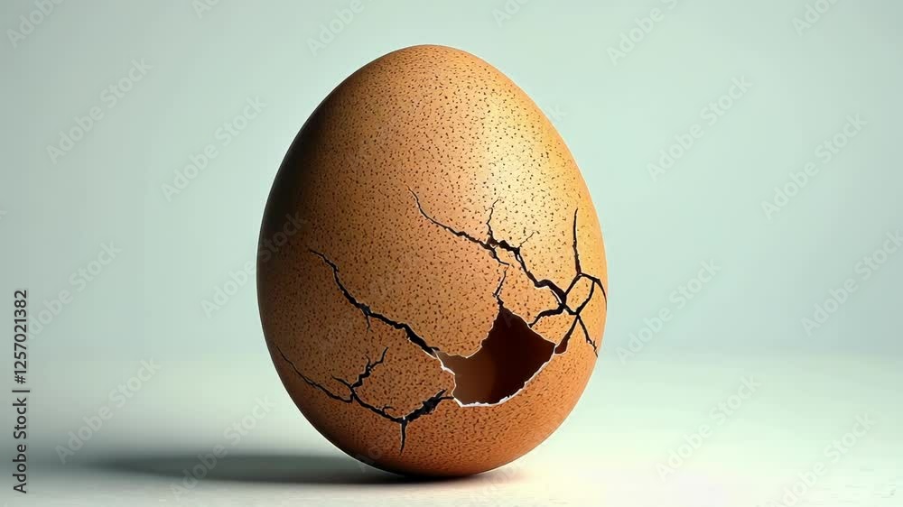 A cracked brown egg revealing its inner surface, showcasing fragility.