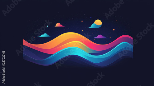 Vibrant abstract waves digital art colorful landscape nighttime modern aesthetic for creative projects