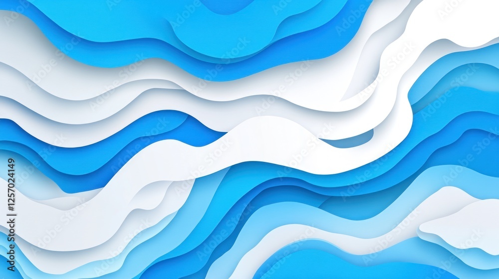 Abstract blue and white layered paper cut waves background. Abstract blue and white layered paper cut waves background.
