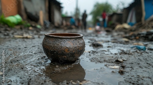 Clay Pot in a Flood-Damaged Slum
