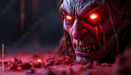 Menacing Demon Face with Glowing Red Eyes and Sharp Teeth