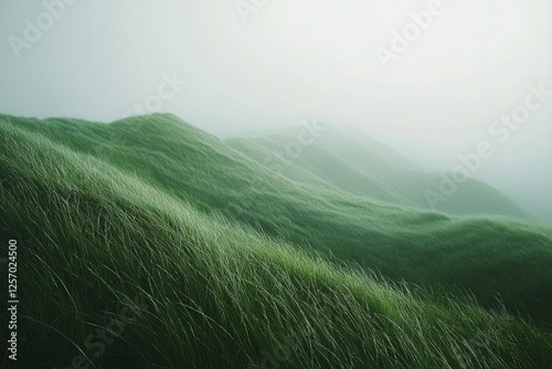 Green hills, grassy field, soft lighting, minimalism