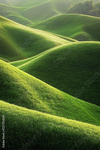 Green hills, grassy field, soft lighting, minimalism