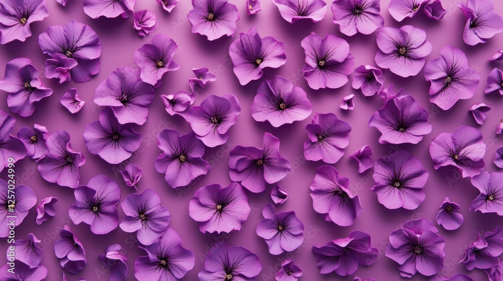 Obraz premium Purple flowers flat lay background, floral pattern design