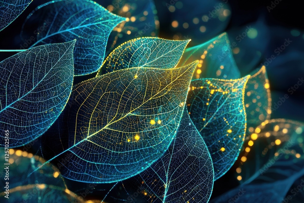 Naklejka premium Abstract Chemical Structures Evolving with Leaf Patterns and Light